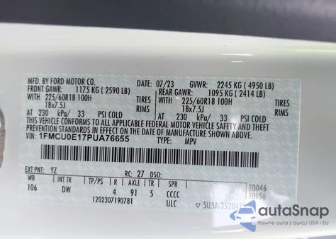 2023 Ford Escape Phev from USA, damaged, VIN 1FMCU0E17PUA76655